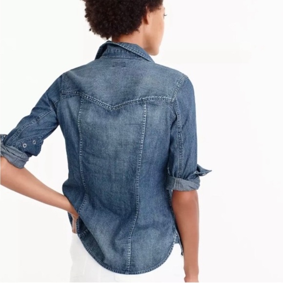BOGO! J. Crew Denim Pearl Snap Western Shirt Blue AW206 Size 6 - Picture 11 of 12